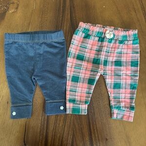 Laughing Llama Bundle of 2 Pants Plaid Pants and Solid Blue Leggings Size 3M